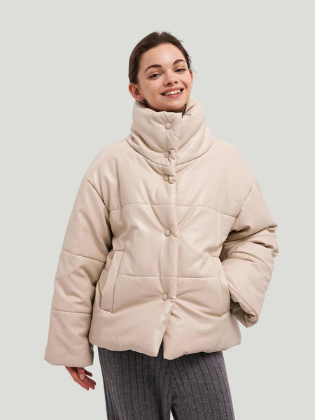 Nap Loungewear Buttoned Faux Leather Coat women's faux leather coats women's puffer coats women's winter jackets and coats