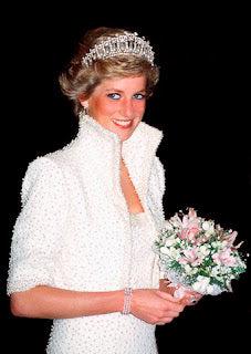 Princess Diana wearing her white pearl dress by Catherine Walker