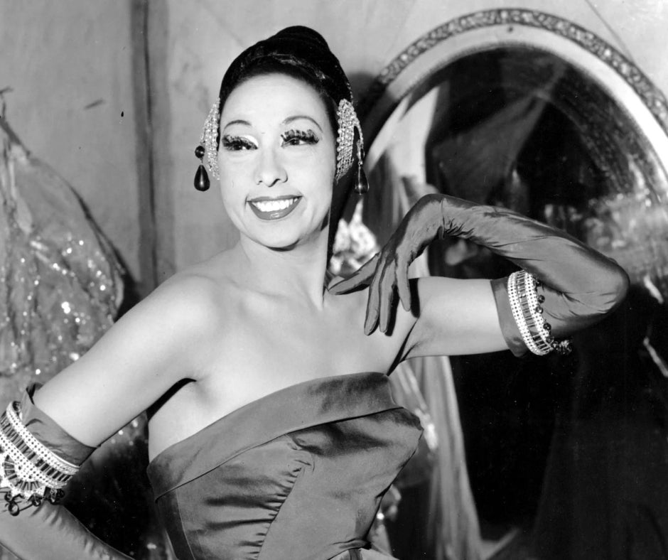 Josephine Baker wearing strapless dress with gloves and jewelry African American fashion icons Black History Month boutiques in Minneapolis