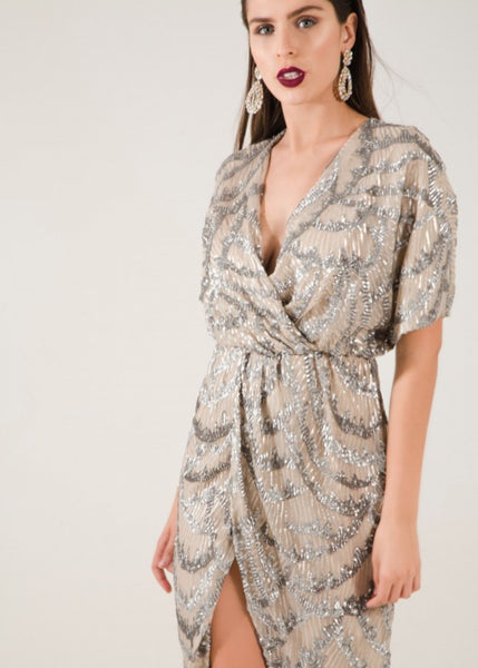 Chances Embroidered Sequin Dress