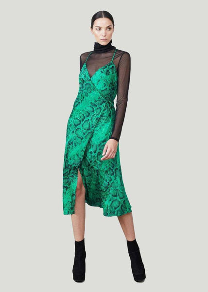 Allen Schwartz Roksana Midi Dress green dress snakeskin print dress work holiday party dresses