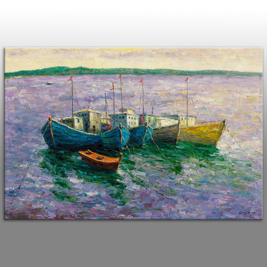 Large Oil Painting Fishing Boat Seascape Bedroom Decor, Aesthetic Room –  georgemillerart