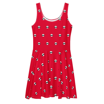 Red Baseball Mustache Skater Dress