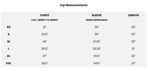 Spirt Jersey Measurements