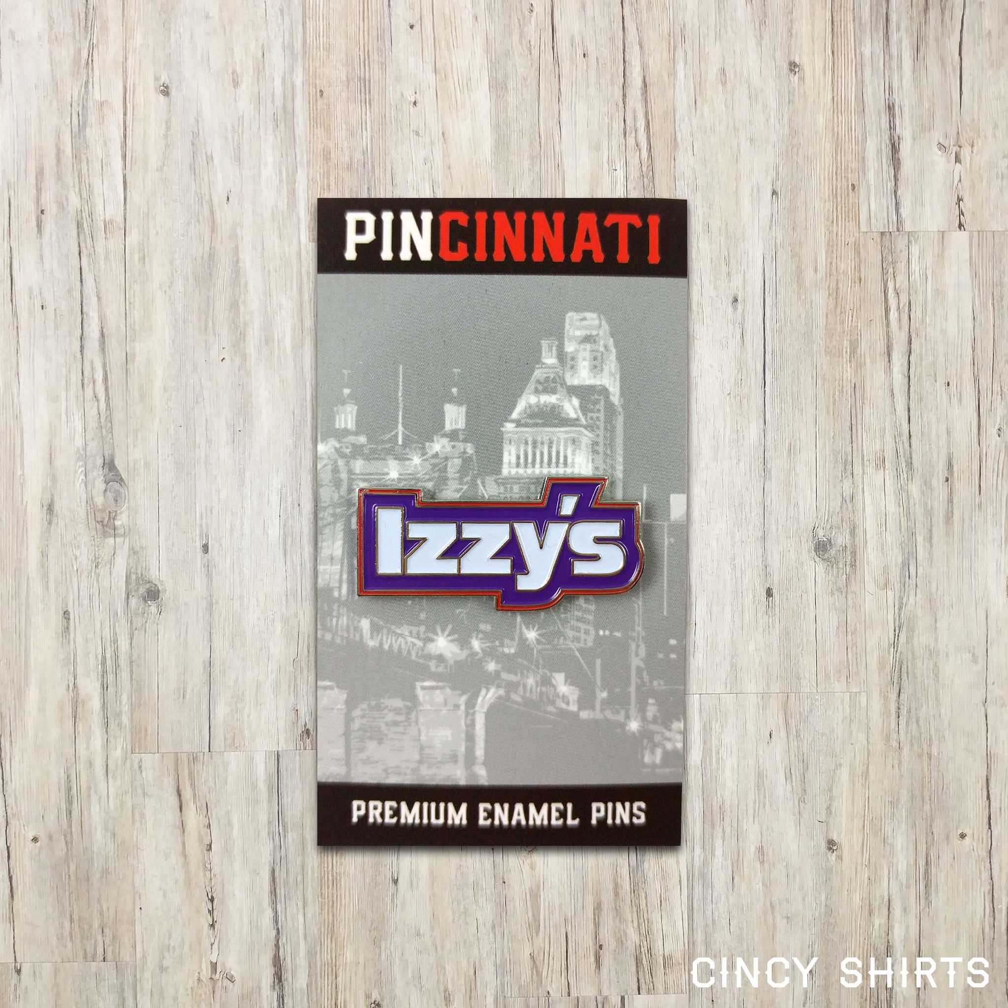 Izzys Script Logo Enamel Pin Cincy Shirts