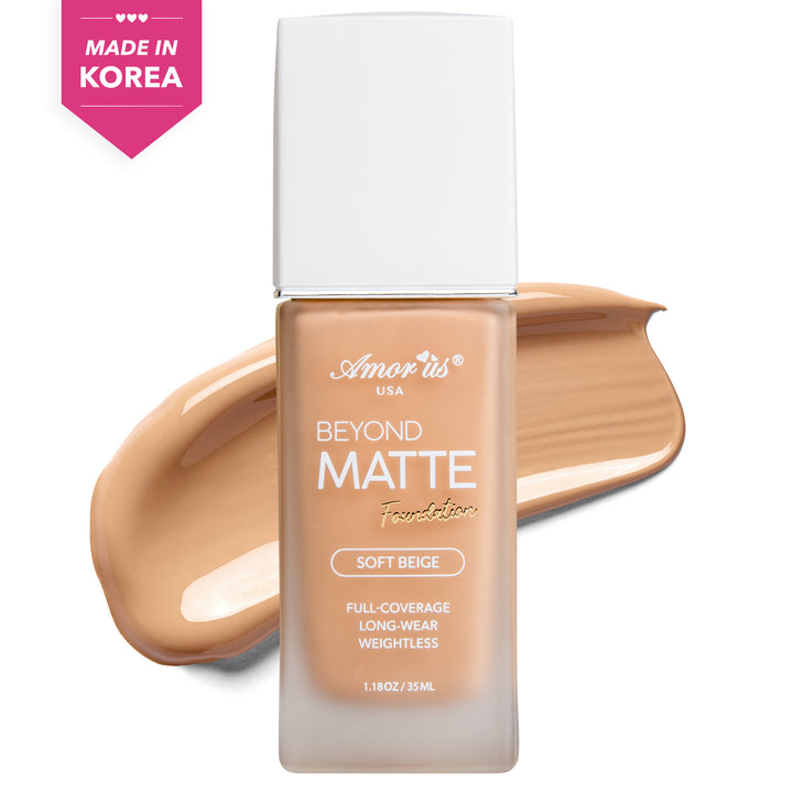 Amorus USA Beyond Matte Foundation Soft Beige Long-Lasting Buildable Coverage Full Coverage Matte Finish For All Skin Types Amor us