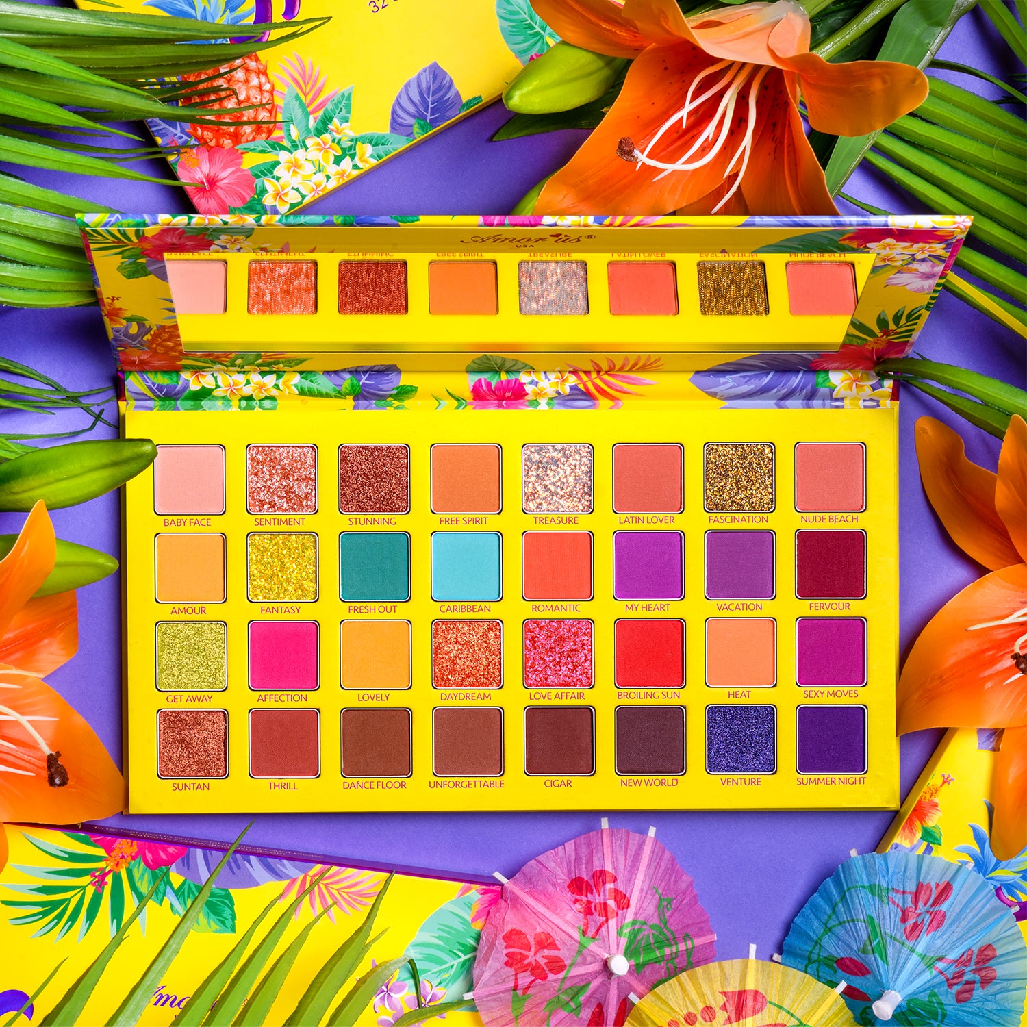 Amorus USA colorful refreshing fruits havanablast 32 Shade Pressed Pigment Palette Amor us Havana Blast