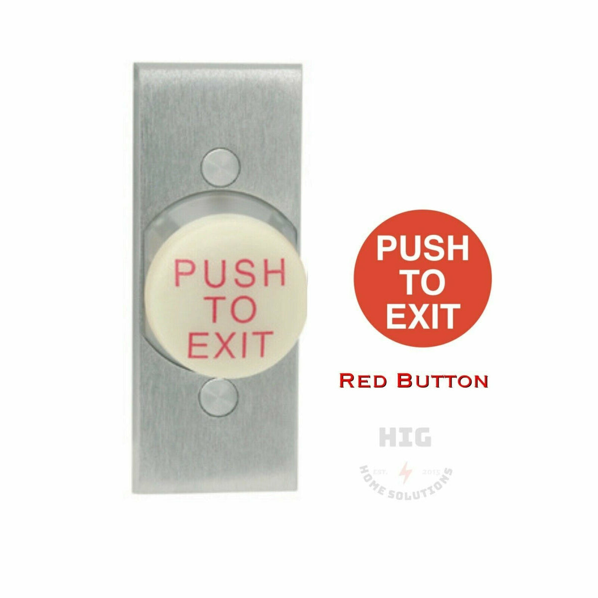 Schlage Mushroom Button, Narrow Style, Red, “PUSH TO EXIT”, Delayed Action - Designer Entryway 