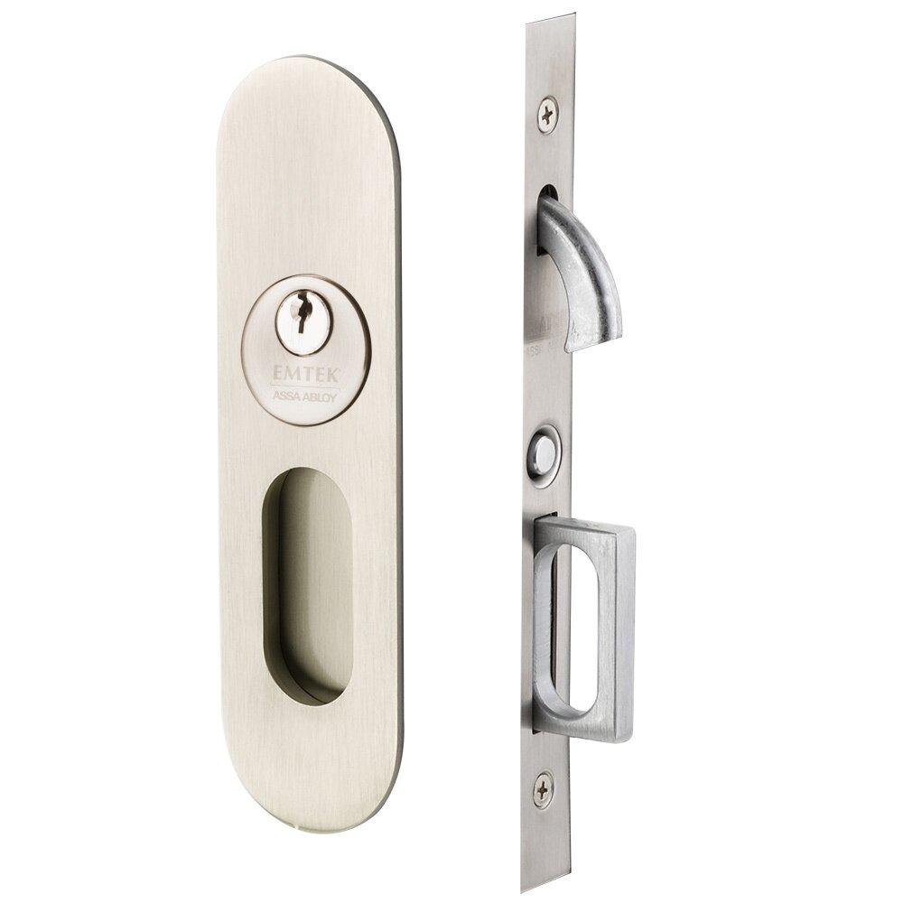 Emtek Narrow Modern Oval Keyed Pocket Door Mortise Lock 2163 - Designer Entryway 