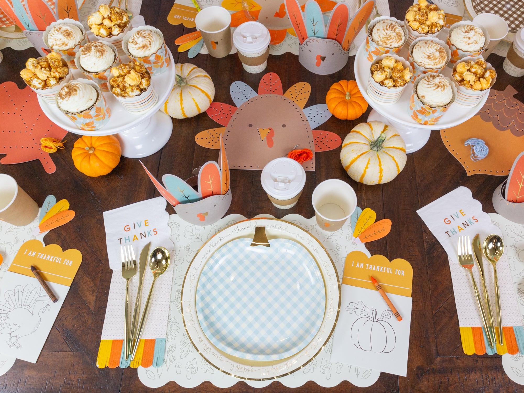Thanksgiving Blue Gingham Pumpkin Plate | The Party Darling