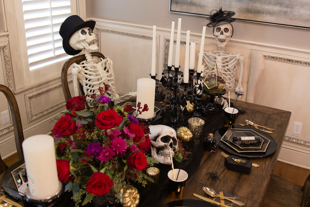 halloween table skeletons