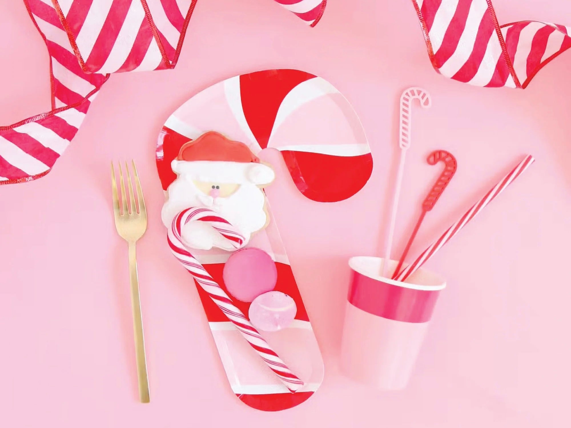 Pink Candy Cane Christmas Plate | The Party Darling