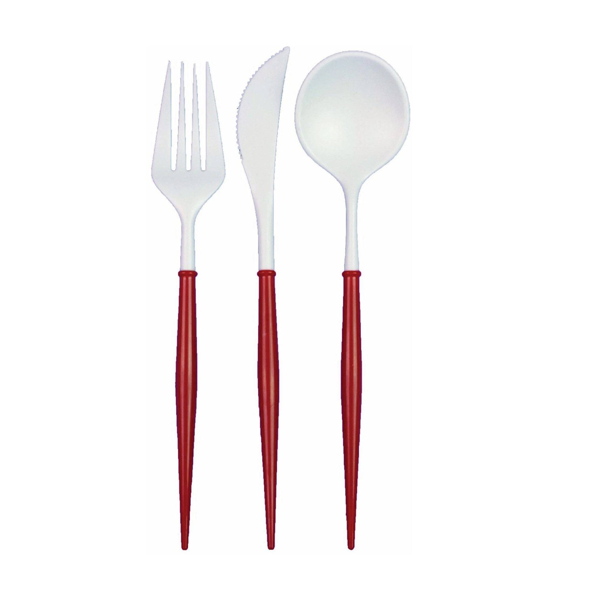 Red Plastic Fork & Spoon Cutlery Set, PartyGlowz.com