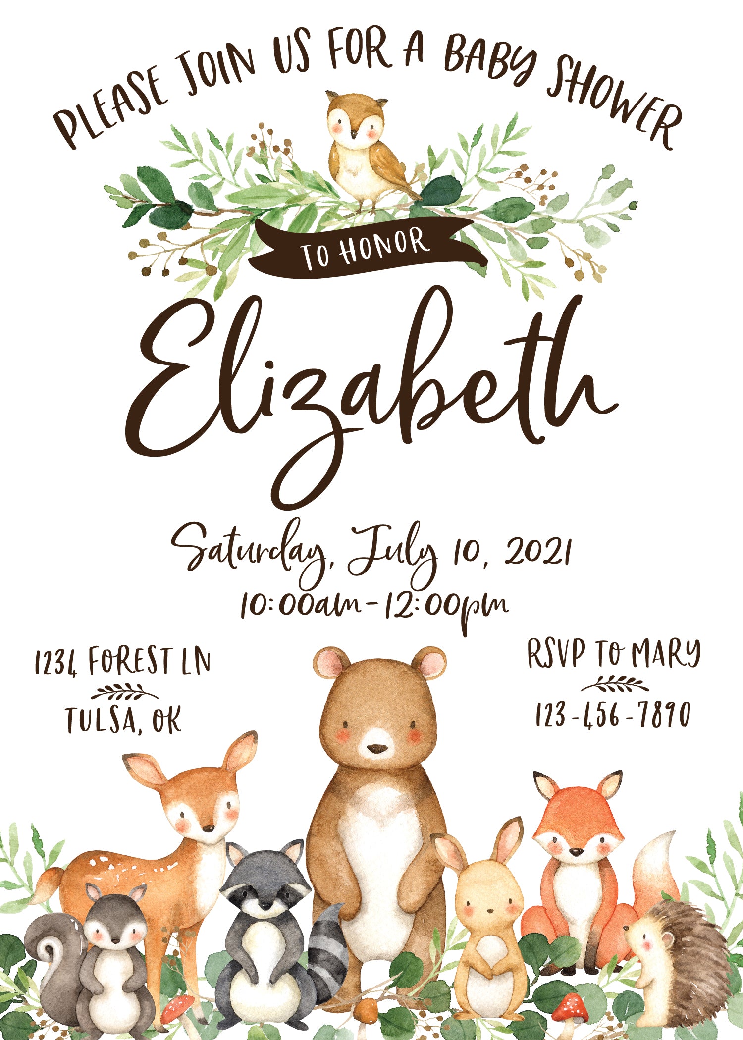 Woodland Baby Shower Printable Invitation