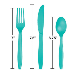 Teal Blue Plastic Cutlery Service for 8