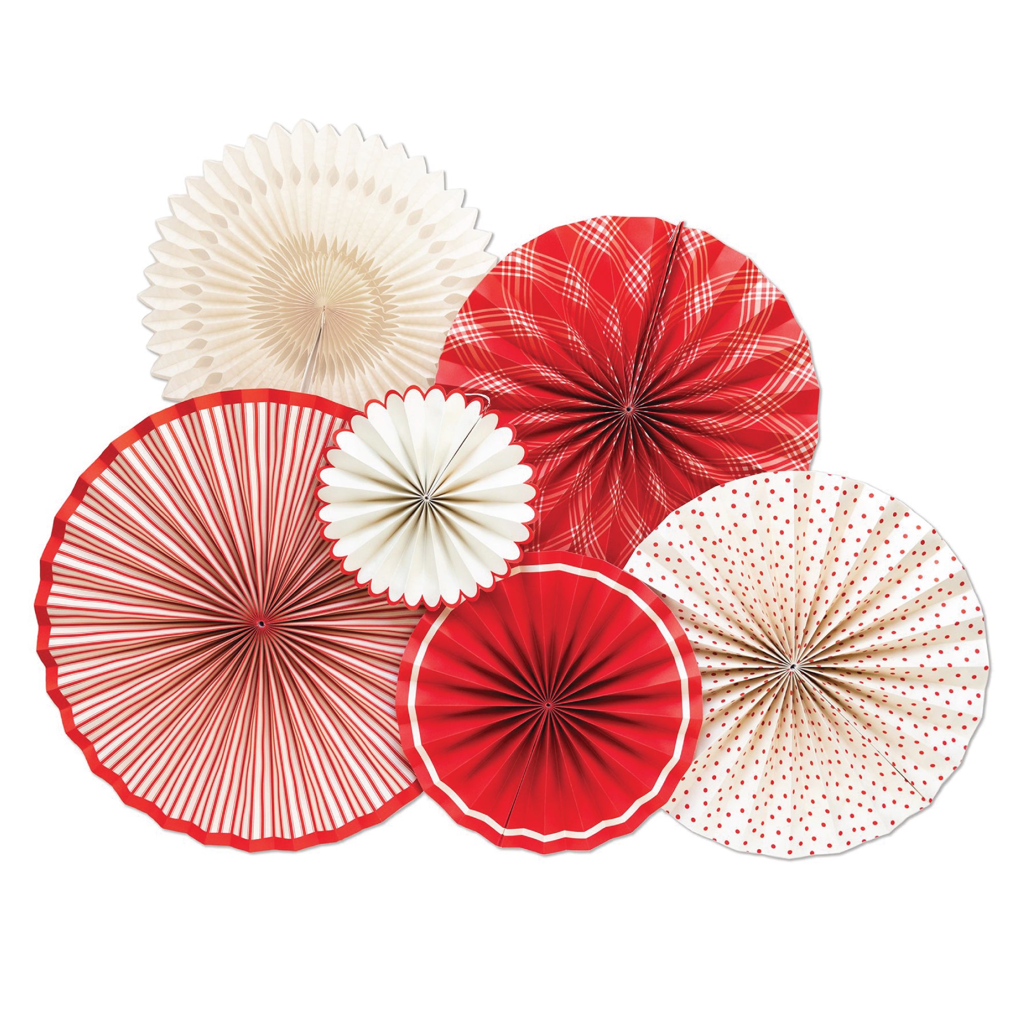 Red White Green Hanging Paper Party Decorations, Round Paper Fans