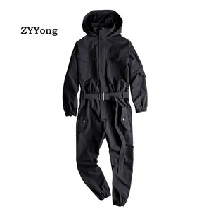 Matte Multi-Pocket Hooded Jumpsuit Overalls - limetliss
