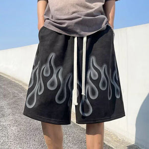 Airbrush Flame Drawstring Shorts - limetliss