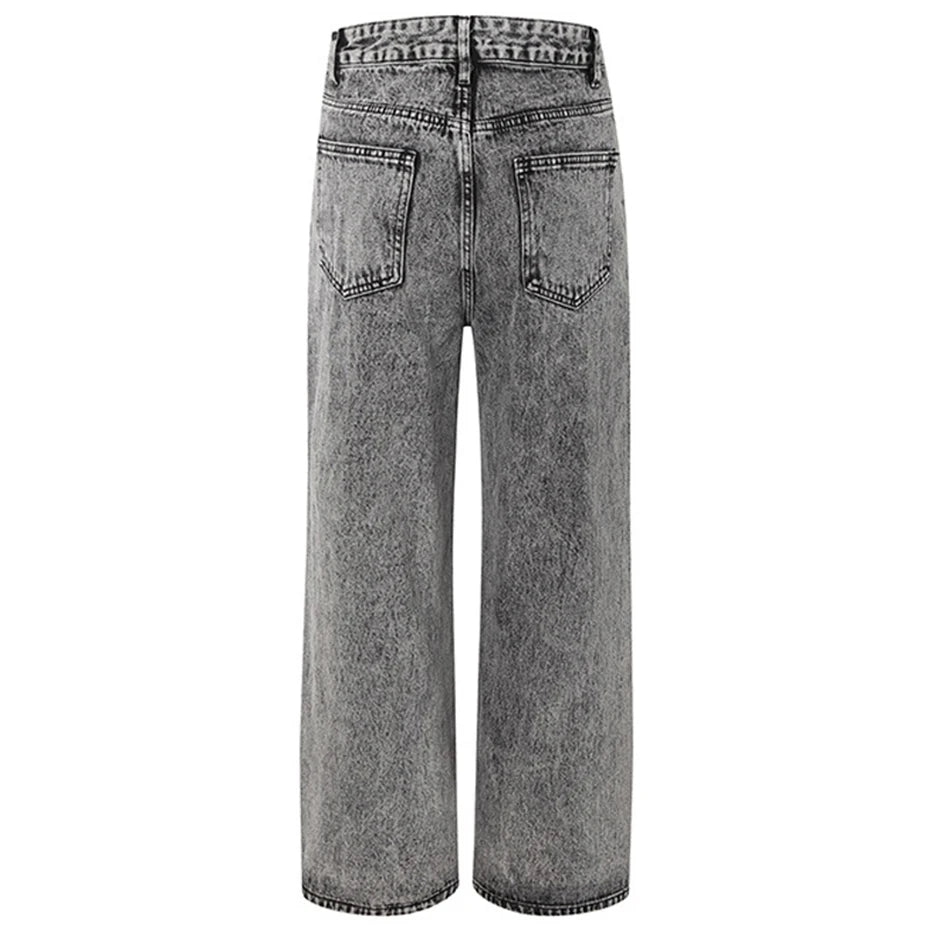 Charcoal Split Leather Denim Jeans