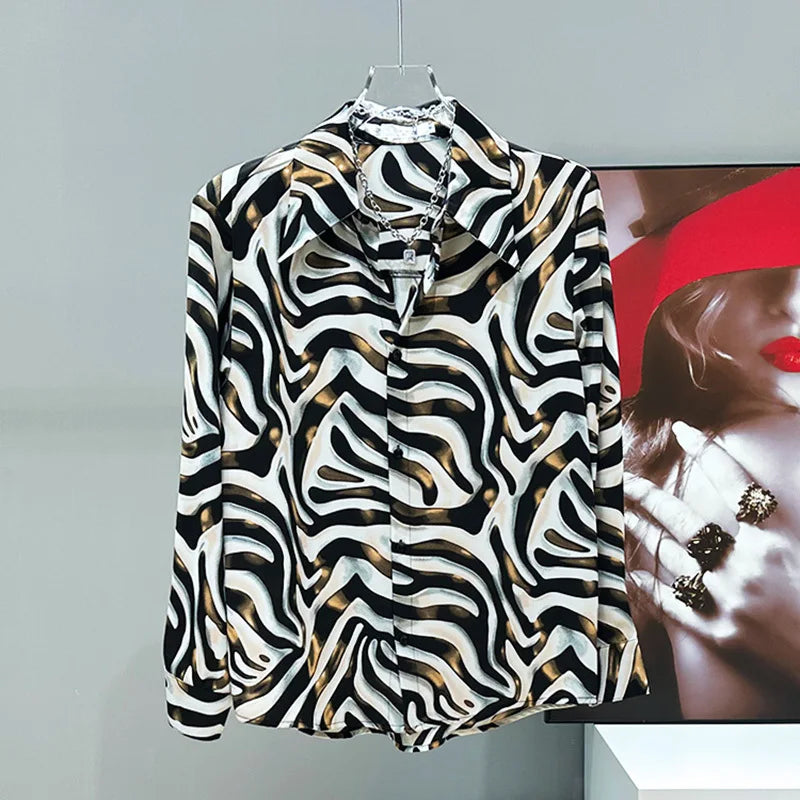 Zebra Stripe Printed Button-Up