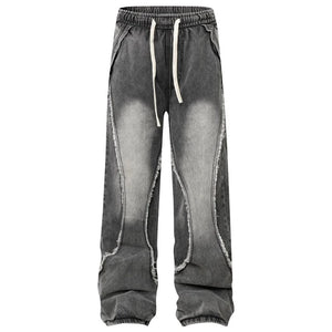 Washed Black Wide-Leg Drawstring Jeans - limetliss