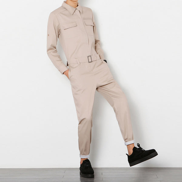 khaki long sleeve jumpsuit