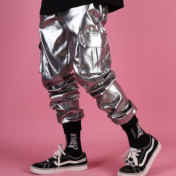 metallic silver joggers