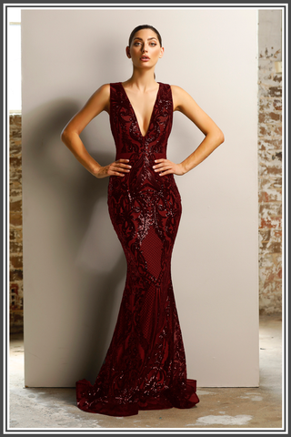 Jadore Paris Gown in Wine