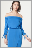 Tie Cuff Bardot Midi Dress - Cereulean Blue