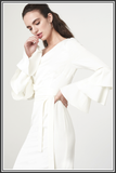 Ruffle Sleeve Asymmetric Dress in White - White