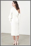 Ruffle Sleeve Asymmetric Dress in White - White