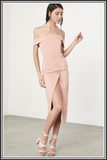 Knot-Front Bardot Midi Dress - Nude