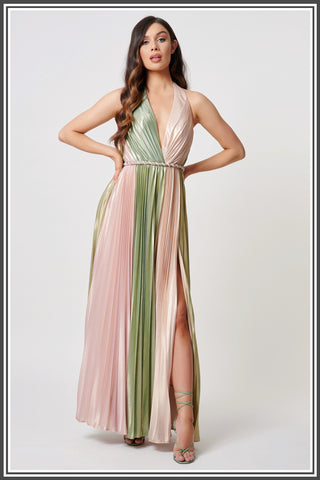 Forever Unique Marlo Dress in Green / Pink