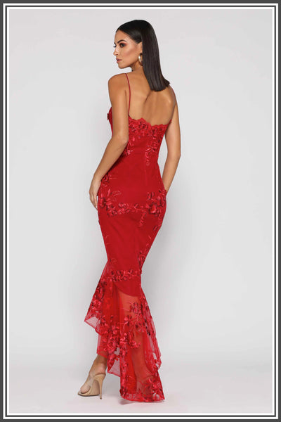 Renee Lace Fishtail Dress by Elle Zeitoune - Red Lace Renee Dress