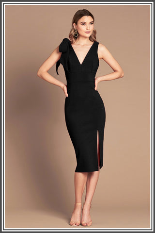 Milana Midi Dress in Black by Love Honor