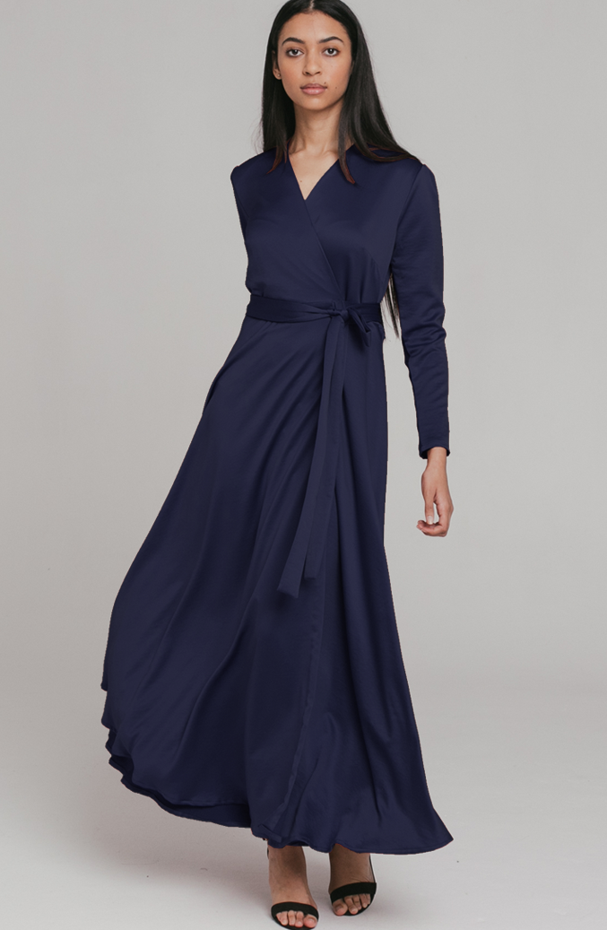 Meg Wrap Dress Navy colour event Maxi– MARETHCOLLEEN