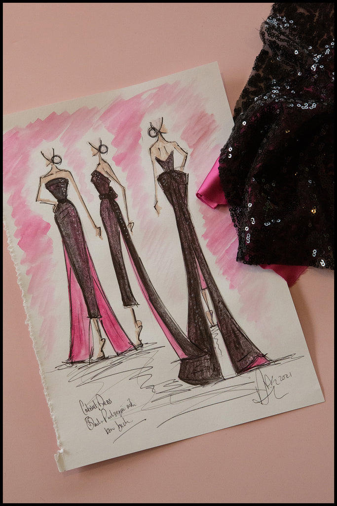 sketch for black sequin dress alexandra king 