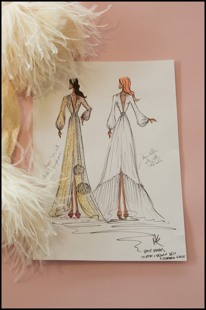 champagne sequin old hollywood gown sketch by alexandra king