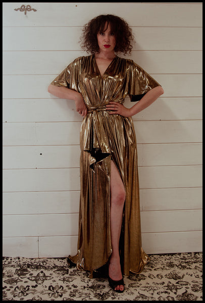alexandra king for deadly is the female a/w 2021 gold lame gown