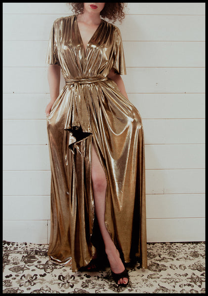 alexandra king for deadly is the female a/w 2021 gold lame gown