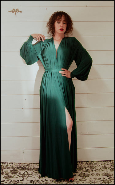 alexandra king for deadly is the female a/w 2021 green jersey gown