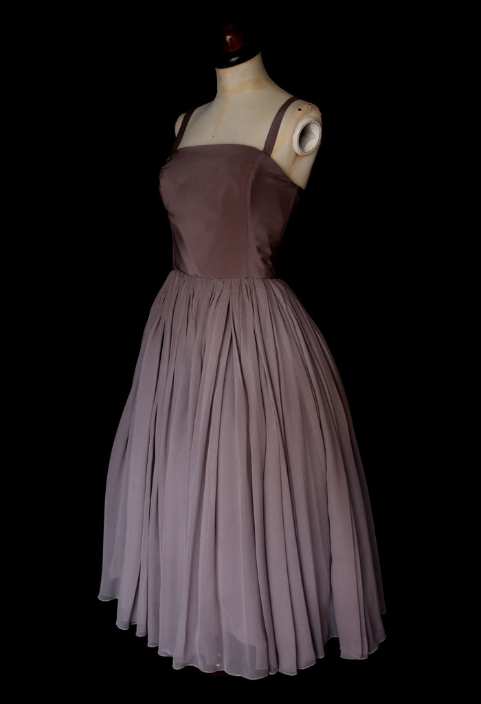 taupe lace chiffon 1950s style dress by alexandra king