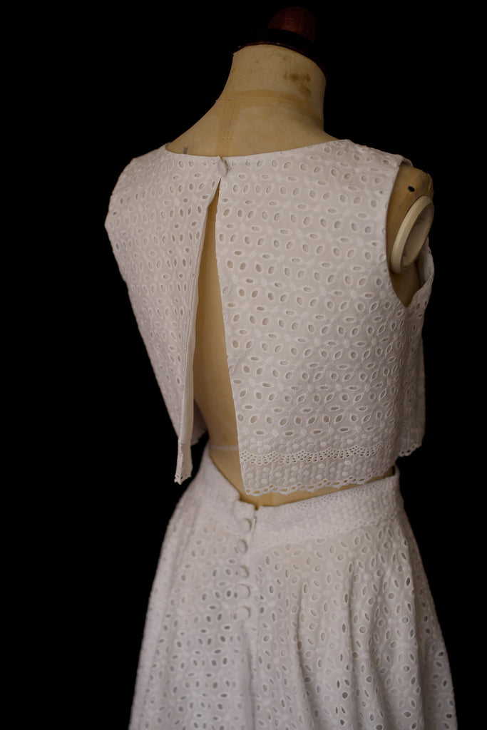 broderie anglaise white cotton two piece boho wedding dress by alexandra king