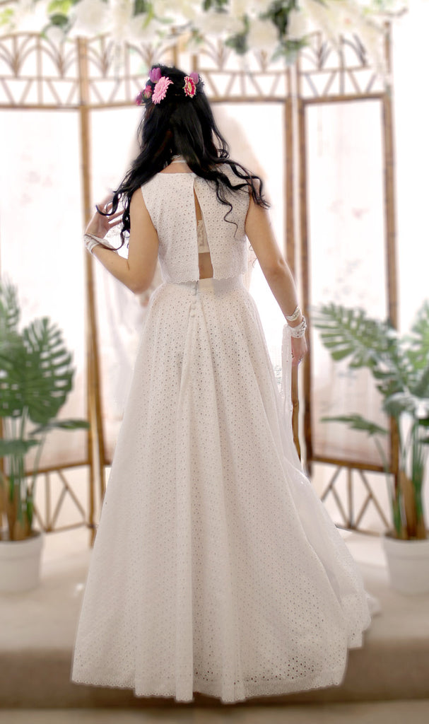 broderie anglaise white cotton two piece boho wedding dress by alexandra king