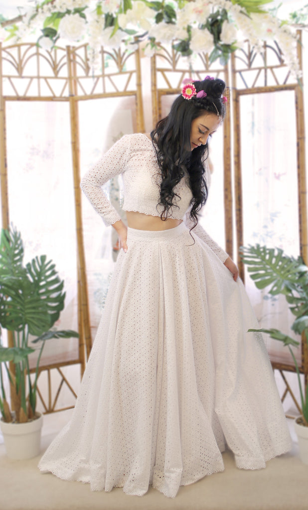 broderie anglaise white cotton two piece boho wedding dress by alexandra king