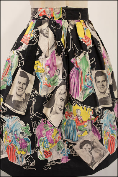 1950s vintage hollywood print novelty skirt
