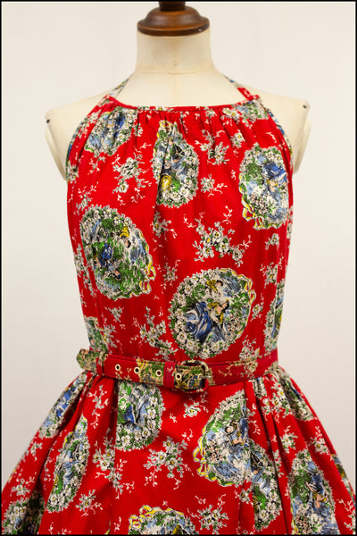 1950s red novelty print summer dress - alexandra king vintage