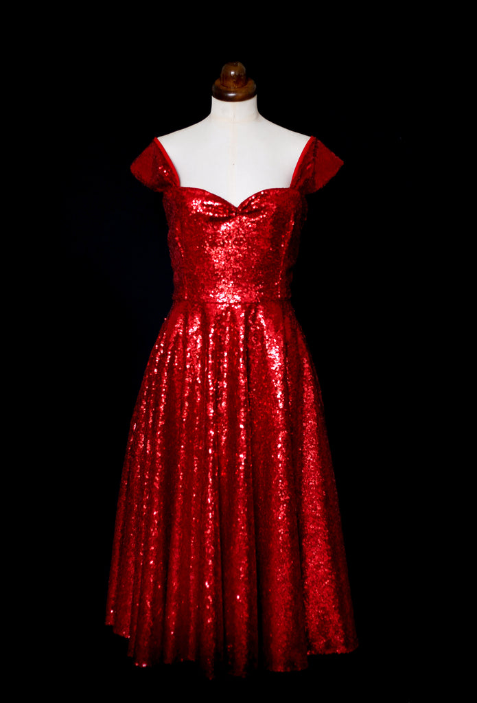 red sequin 1950s style dress alexandra king deadly is the female