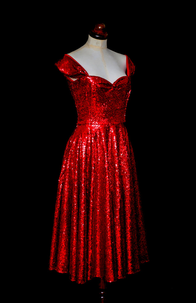 red sequin 1950s style dress alexandra king deadly is the female