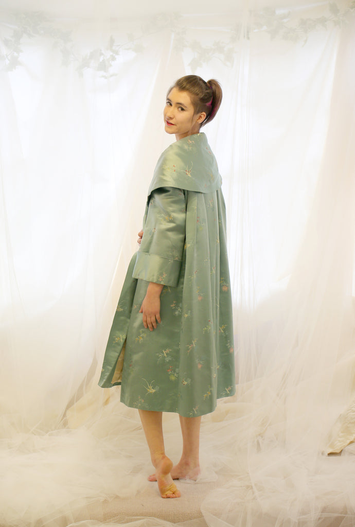 vintage 1950s green silk swing coat alexandra king